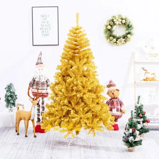 Zlata umetna božična jelka, 120 cm, 230 vejic - elegantna in trpežna praznična dekoracija