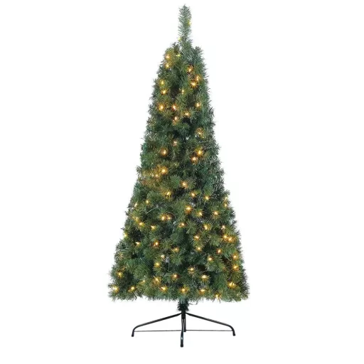 Polovično božično drevo z 160 LED lučkami, 180 cm, zasnova, ki prihrani prostor
