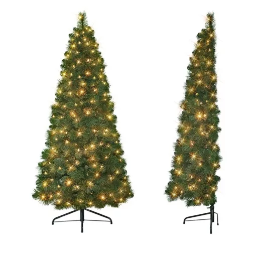 Polovično božično drevo z 160 LED lučkami, 180 cm, zasnova, ki prihrani prostor