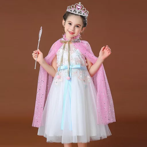 Set dodatkov za princeske s tiaro, plaščem in bleščečimi nakitom za otroke