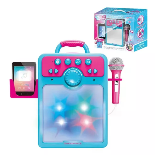 Otroški karaoke set z 2 mikrofonoma, svetlobnimi efekti in povezavo za telefon