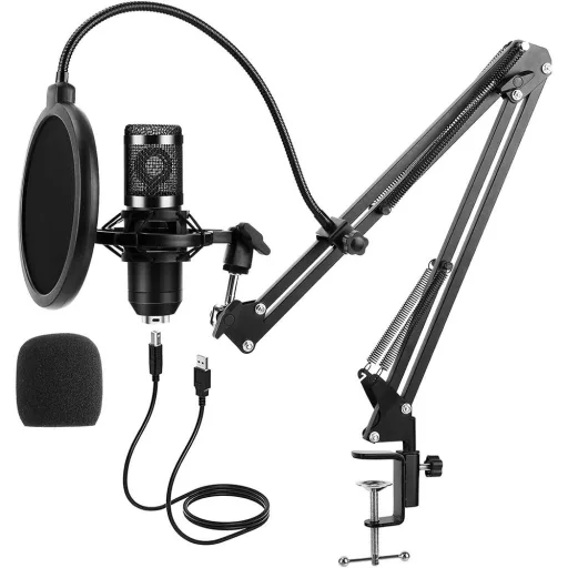 USB studijski mikrofon z nastavljivim stojalom in pop filtrom