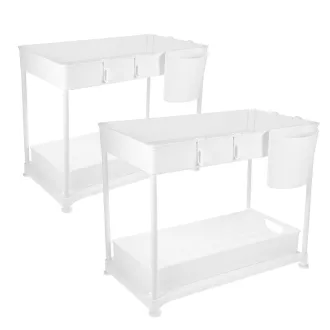   2-nivojski organizator pod umivalnikom z izvlečnim predalom - bela (komplet 2)