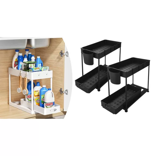 2-nivojski organizator pod umivalnikom z izvlečnim predalom - bela (komplet 2)