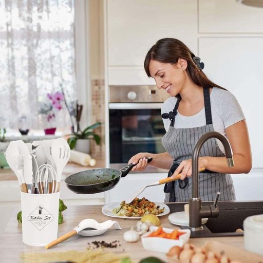 14-delni set kuhinjskih pripomočkov iz toplotno odpornega silikona s stojalom - bela