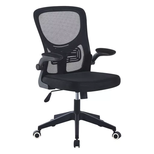 Ergonomski pisarniški stol z nastavljivimi naslonjali za roke in ledveno oporo, črn