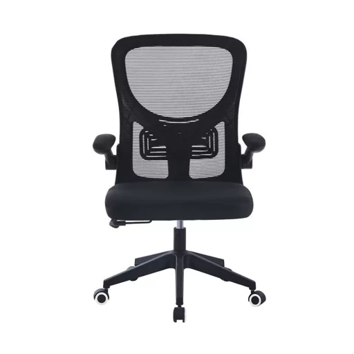 Ergonomski pisarniški stol z nastavljivimi naslonjali za roke in ledveno oporo, črn