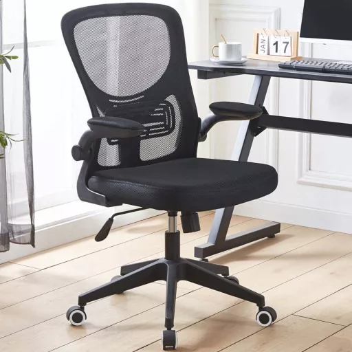 Ergonomski pisarniški stol z nastavljivimi naslonjali za roke in ledveno oporo, črn