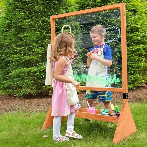 Dvoslojna pleksi steklena risalna tabla za notranjo in zunanjo uporabo z lesenim stojalom in 12 barvami