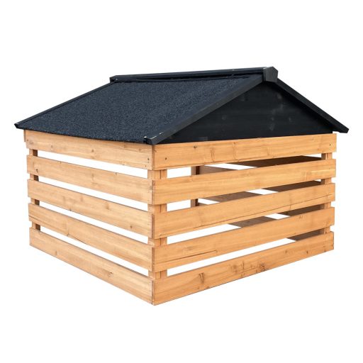 Vremensko odporna lesena skladiščna hiša za robotske kosilnice, prezračevana zasnova