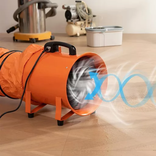 Prenosni ventilator z visoko zmogljivostjo in 10 m fleksibilnim kanalom - 3500 m³/h pretok zraka