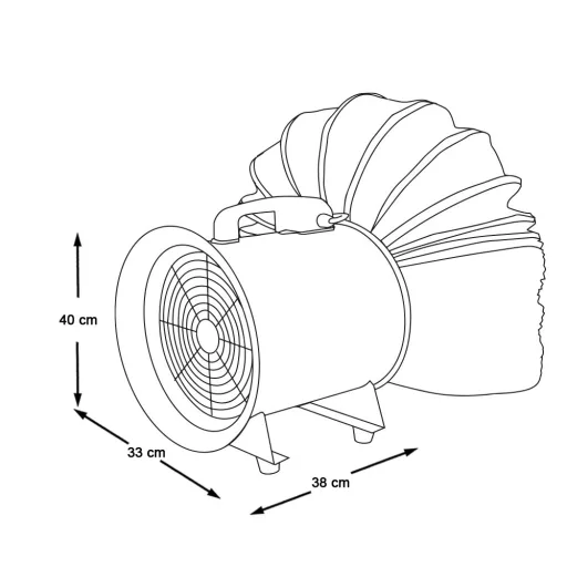 Prenosni ventilator z visoko zmogljivostjo in 10 m fleksibilnim kanalom - 3500 m³/h pretok zraka