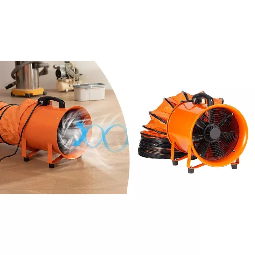 Prenosni ventilator z visoko zmogljivostjo in 10 m fleksibilnim kanalom - 3500 m³/h pretok zraka