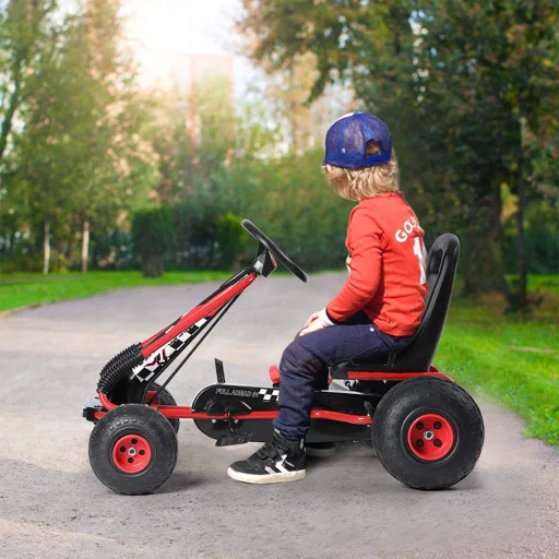 Ergonomski pedalni go-kart za otroke od 3 let, nastavljiv sedež, 30 kg nosilnost, rdeč