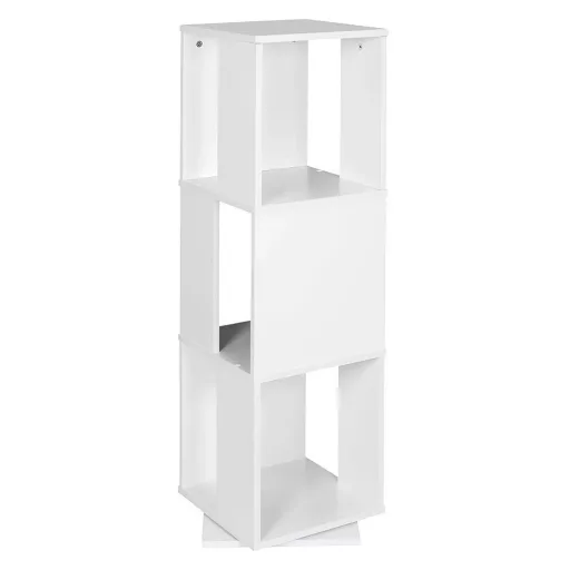 Rotirajoča knjižna polica, 34x34x108 cm, bela MDF, oblikovanje za varčevanje s prostorom
