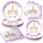 Unicorn Birthday Party Set for 16 Guests - Complete Decorations with Tableware and "Happy Birthday" Banner