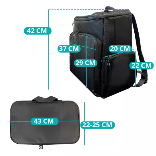 Prostoren črn nahrbtnik 43x25x42 cm - oblazinjen, vodoodporen, idealen za prenos prenosnikov in konzol