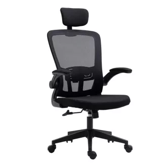   Ergonomski pisarniški stol z ledveno oporo in naslonjalom za glavo - Črn