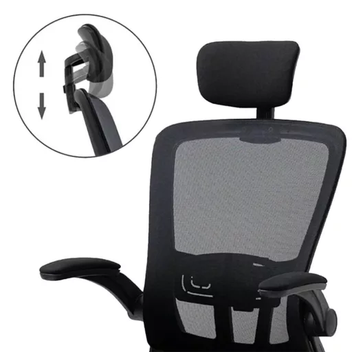 Ergonomski pisarniški stol z ledveno oporo in naslonjalom za glavo - Črn