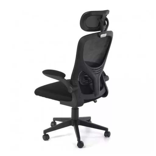 Ergonomski pisarniški stol z ledveno oporo in naslonjalom za glavo - Črn