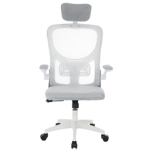 Ergonomska pisarniška stolica z ledveno oporo in naslonjalom za glavo - Siva