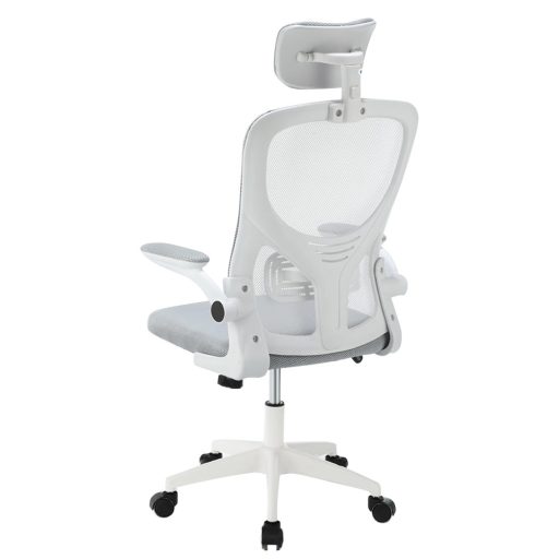 Ergonomska pisarniška stolica z ledveno oporo in naslonjalom za glavo - Siva