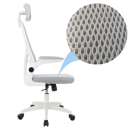 Ergonomska pisarniška stolica z ledveno oporo in naslonjalom za glavo - Siva