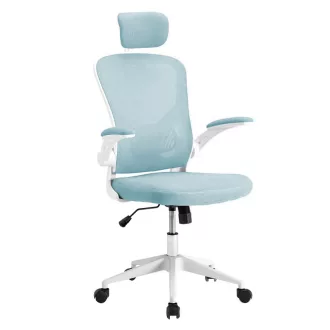   Ergonomski pisarniški stol z ledveno oporo in naslonjalom za glavo - svetlo modra