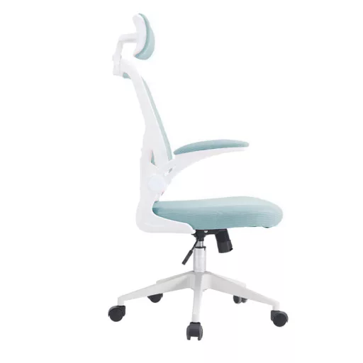 Ergonomski pisarniški stol z ledveno oporo in naslonjalom za glavo - svetlo modra