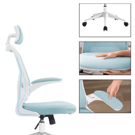 Ergonomski pisarniški stol z ledveno oporo in naslonjalom za glavo - svetlo modra
