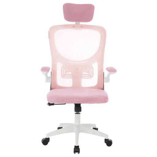 Ergonomska pisarniška stolica z ledveno oporo in naslonjalom za glavo - Roza