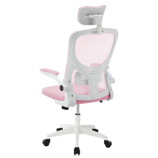 Ergonomska pisarniška stolica z ledveno oporo in naslonjalom za glavo - Roza