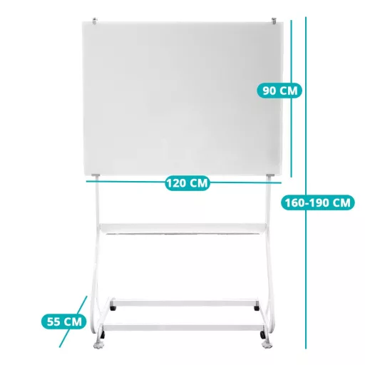 Mobilna magnetska steklena tabla za flipchart 120x90 cm z nastavljivo višino