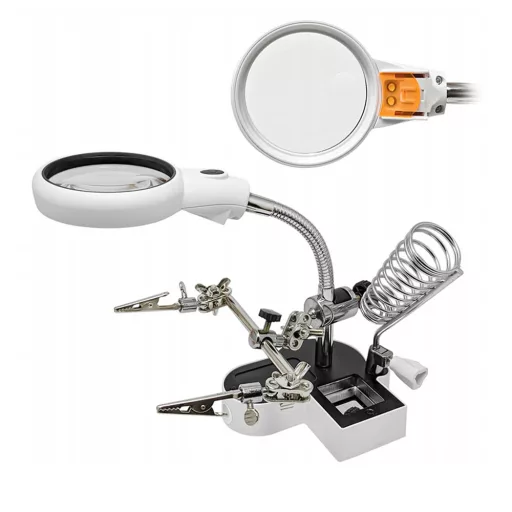 LED povečevalna tretja roka za spajkanje z nastavljivimi sponkami in USB lučko