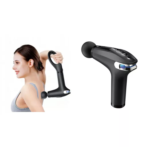 LED zaslon masažna pištola s 4 zamenljivimi glavami, ergonomska zasnova, USB-C polnjenje
