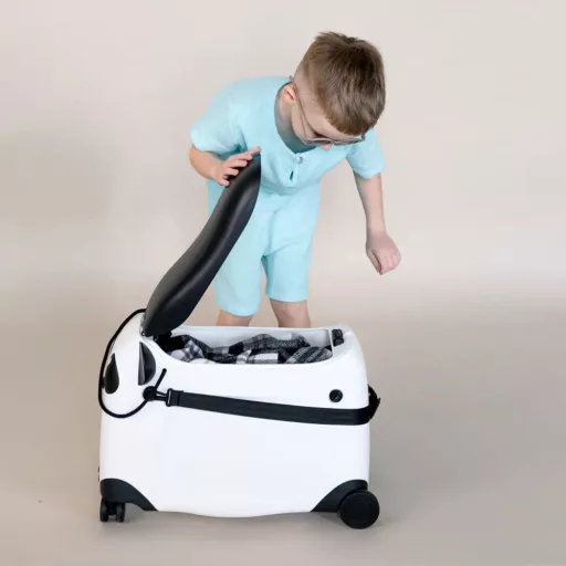 Otroška kovček s sedežno funkcijo v panda vzorcu