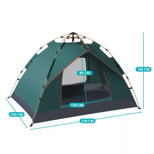 3-osebna avtomatska kamping šotor, vodoodporen 190T poliester, hiter postopek postavitve, 2x2m