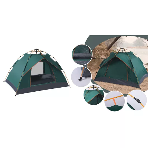 3-osebna avtomatska kamping šotor, vodoodporen 190T poliester, hiter postopek postavitve, 2x2m