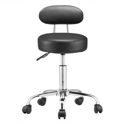 Ergonomska črna kozmetična stolica z nastavljivo višino in naslonjalom