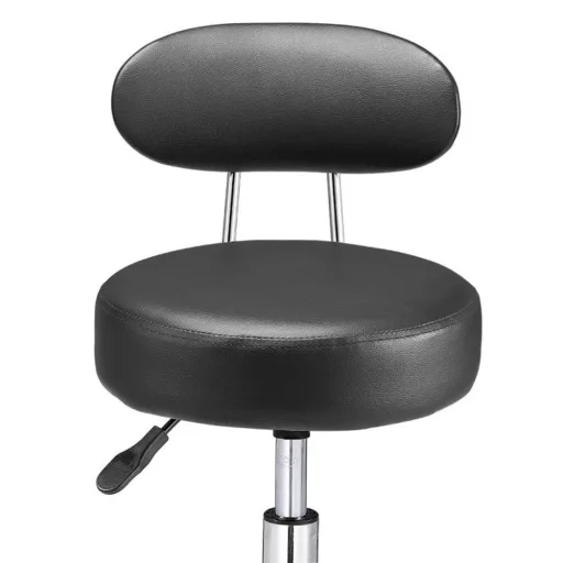 Ergonomska črna kozmetična stolica z nastavljivo višino in naslonjalom