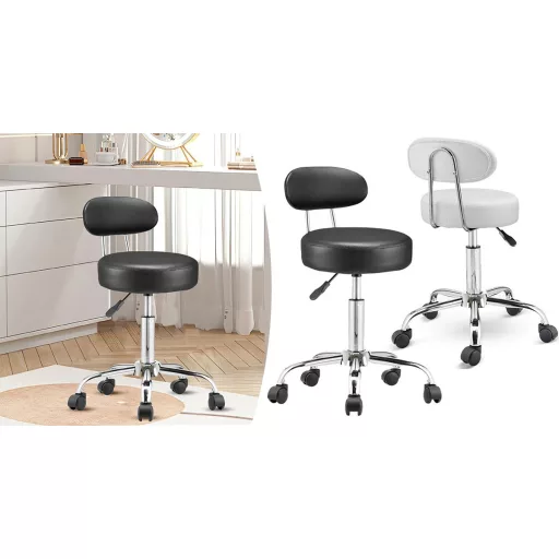 Ergonomska črna kozmetična stolica z nastavljivo višino in naslonjalom