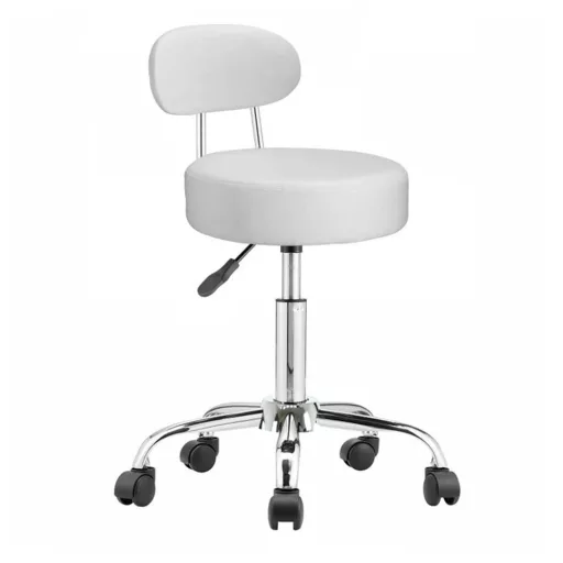 Ergonomski beli kozmetični stol s prilagodljivo višino in naslonjalom