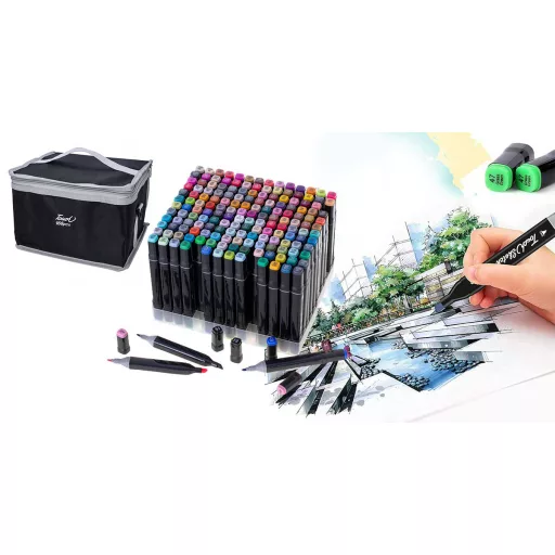 Set markerjev z dvojno konico z nosilno torbo - 168 živih barv, širina konice 1-5 mm