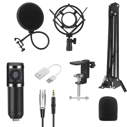 USB kondenzatorski mikrofon s pop filtrom in nastavljivim ročajem za podcasting in prenašanje
