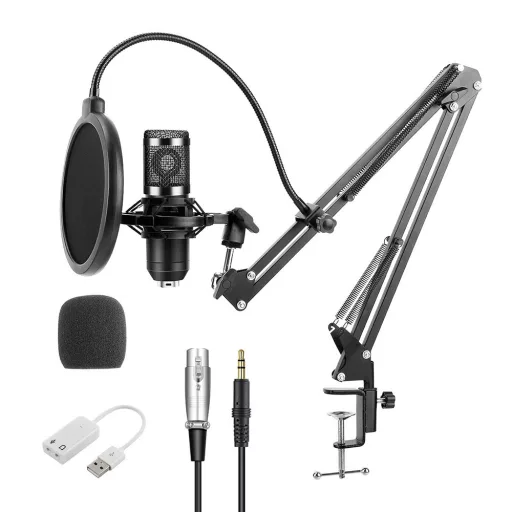 USB kondenzatorski mikrofon s pop filtrom in nastavljivim ročajem za podcasting in prenašanje