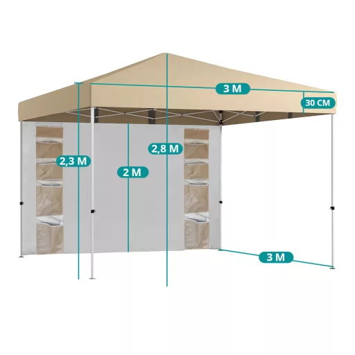 Paviljon s hrbtno steno in žepi 3x3x2.8 m, bež