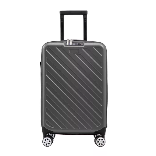 Zložljiv temno sivi kovček, kapaciteta 36L, material PC+ABS, aluminijast ročaj, kolesa premera 5 cm