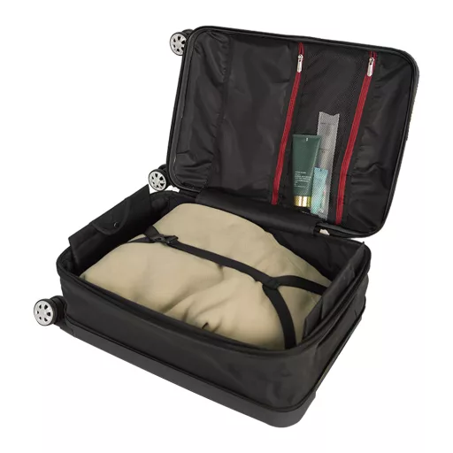 Zložljiv temno sivi kovček, kapaciteta 36L, material PC+ABS, aluminijast ročaj, kolesa premera 5 cm
