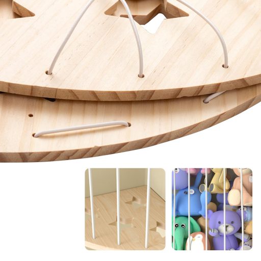 Nosilec plišastih igrač na vogalu, pritrjen na steno - prostorsko varčna shramba za otroško sobo