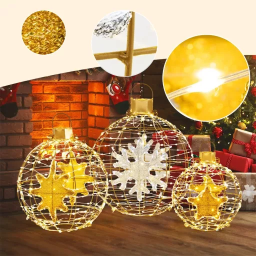 732LED Božična Svetilka v Obliki Globusa, Set 3